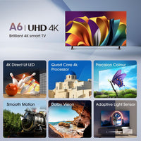 Hisense 58A6N 58-inch 4K UHD LED VIDAA Smart TV Dolby Vision AI Upscaler Game Mode Plus Voice Control