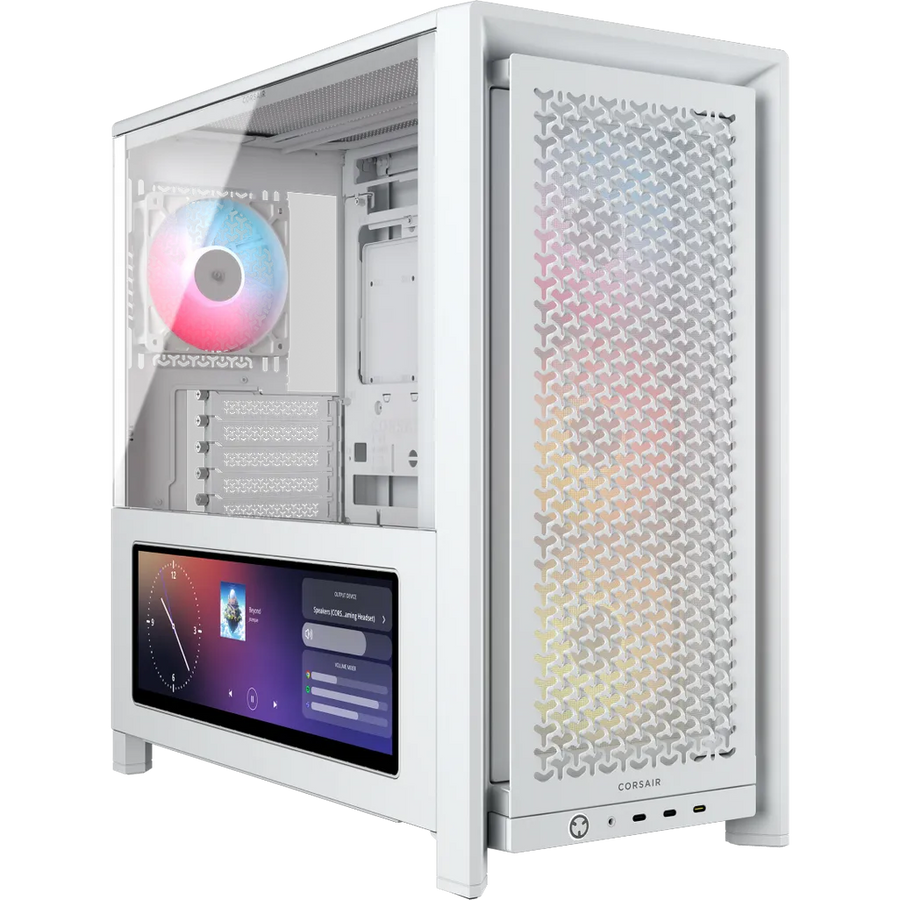 Corsair Frame 4000D LCD RS ARGB Mid-Tower PC Case White 14.5-inch LCD Touchscreen 4 RS120 Fans Dual 360mm Radiator