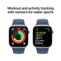 Apple Watch Series 10 | GPS + Cellular 46mm | Silver Aluminium Case With Denim Sport Band | S/M