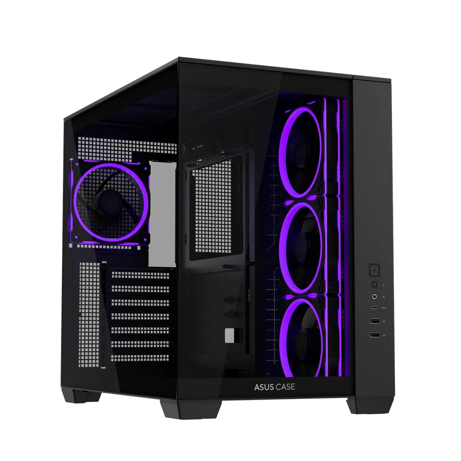 ASUS A32 Plus ATX Mid Tower PC Case Black Tempered Glass 4 ARGB Fans 420mm GPU 360mm Radiator Dual Chamber