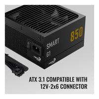 AeroCool Smart G1 1000W ATX 3.1 Non-Modular PSU 80 Plus Gold 12V-2x6 PCIe 5.1 135mm FDB Fan Flat Cables