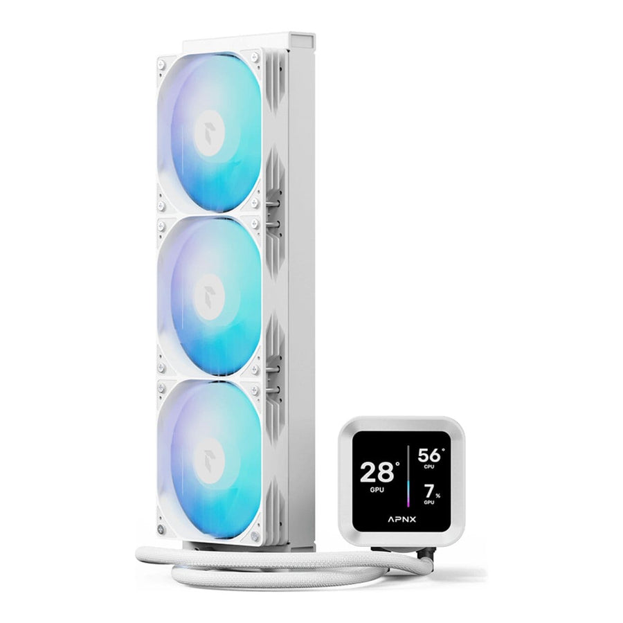 AeroCool APNX LC1-D 360mm ARGB AIO Liquid CPU Cooler White 3.95-inch IPS LCD Display 320W TDP Copper Block LGA1851 AM5