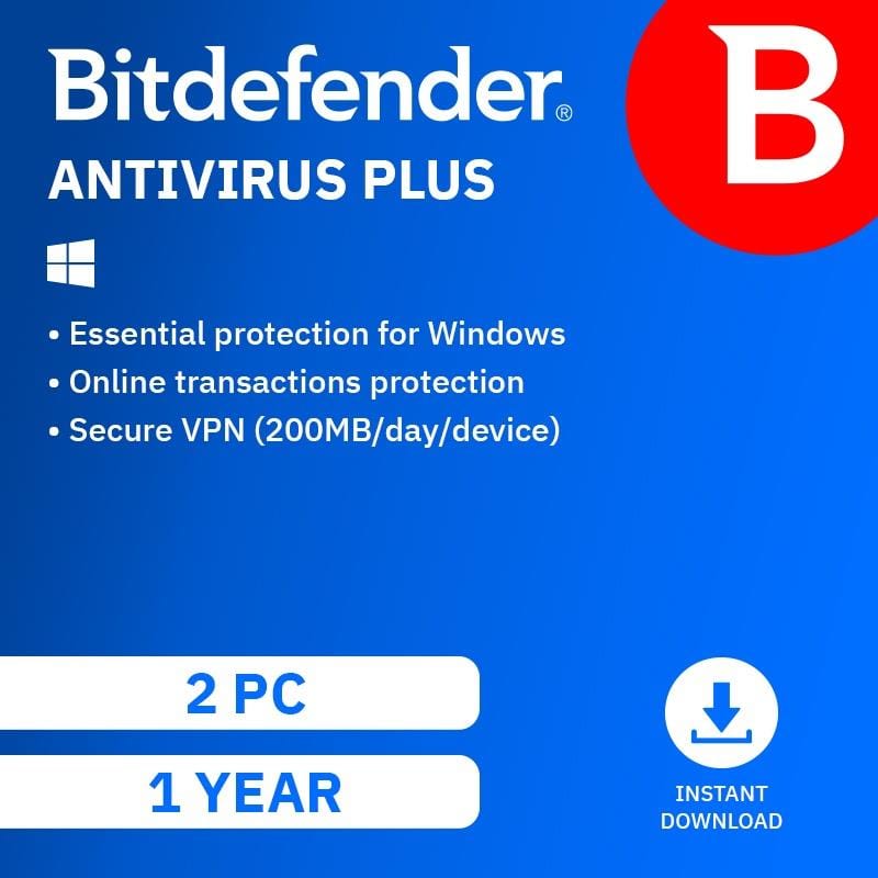 Bitdefender Anti-Virus Plus 2 Device 1-Year Subscription Download | Promo Discounted License