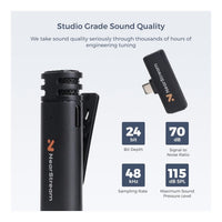 NearStream AWM10T-P Dual Mini Wireless Clip-on Microphones 2TX+1RX USB-C 2.4GHz 35ft Range