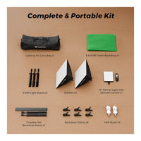 NearStream VK40 Green Screen Photography Kit 9.8x9.8ft Backdrop 2x 45W Softboxes 19-inch LED Panel