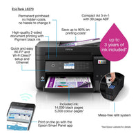 Epson Ecotank L6370, A4 Colour 3-1,USB, WiFi, Wi-Fi Direct & Ethernet White Printer