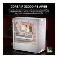 Corsair 3200D RS ARGB Mid-Tower PC Case White 3x RS120 ARGB Fans 375mm GPU Clearance 360mm Radiator