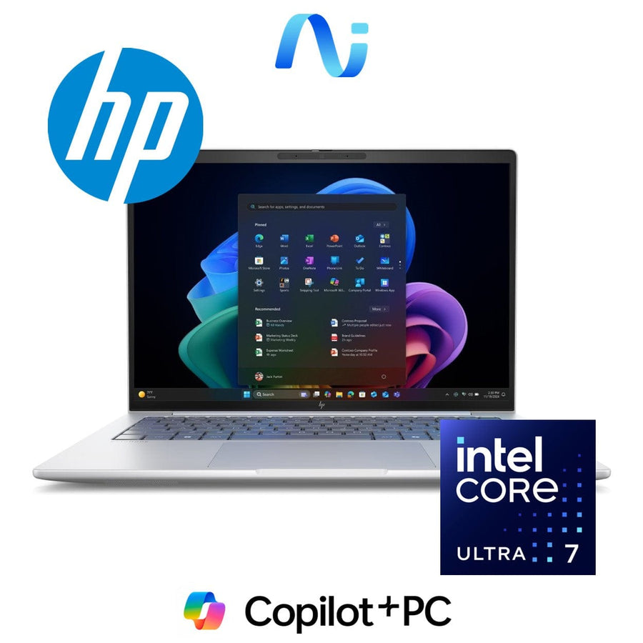 HP EliteBook 8 G1i 14 inch Ultra 7 258V 32GB (1x32GB) DDR5 1TB PCIe NVMe TLC SSD 14.0 WUXGA UWVA 300 5MP IR bnt Panel Windows 11 Pro 64 NGP Wi Fi 7 +BT 5.4 Dual AryMic 5MP USB2 IR AI WFOVCamera Clickpad Backlit Premium kbd 1 Year Carry in