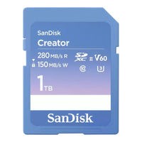 SanDisk Creator SD UHS-II Card 1TB, read speeds up to 280MB/s, write speeds up to 150MB/s, 4K UHD/6K video, V60