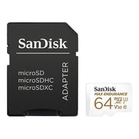 SanDisk MAX ENDURANCE microSDXC 64GB + SD Adapter - for home security cameras & dashcams, up to 30,000 Hours, Full HD / 4K videos, Extreme endurance, up to 100/40 MB/s Read/Write speeds, C10, U3, V30
