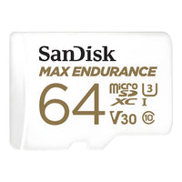 SanDisk MAX ENDURANCE microSDXC 64GB + SD Adapter - for home security cameras & dashcams, up to 30,000 Hours, Full HD / 4K videos, Extreme endurance, up to 100/40 MB/s Read/Write speeds, C10, U3, V30