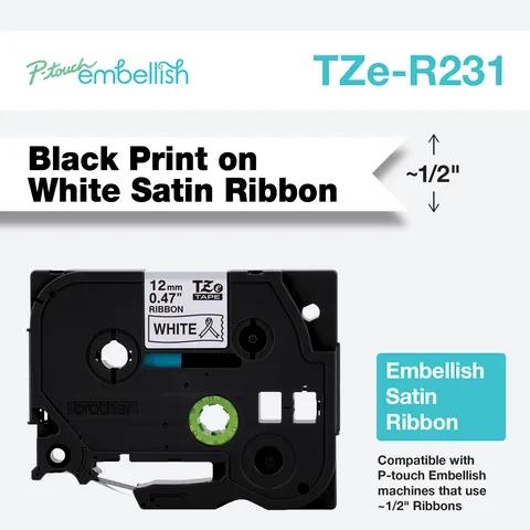 Brother 12MM Black on White Ribbon Tape (4m)