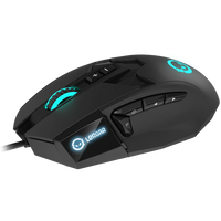 LORGAR Stricter 579, gaming mouse, 9 programmable buttons, Pixart PMW3336 sensor, DPI up to 12 000, 50 million clicks buttons lifespan, 2 switches, built-in display, 1.8m USB soft silicone cable, Matt UV coating with glossy parts and RGB lights with 4 LED