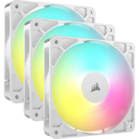 Corsair RS120 ARGB 120mm PWM Case Fan 3-Pack 420-2100 RPM 72.8 CFM (White)