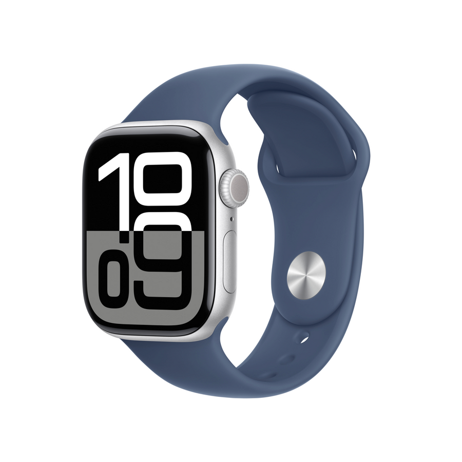 Apple Watch Series 10 | GPS + Cellular  46mm | Silver Aluminium Case With Denim Sport Band | S/M