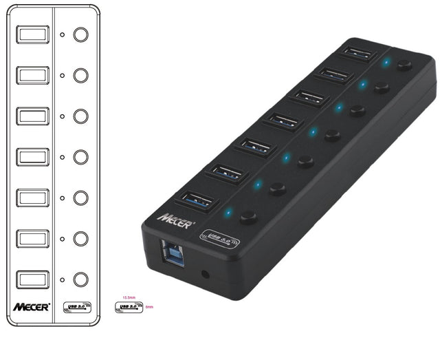MECER USB 3.1/ 7 PORT EXTERNAL HUB 5Gbps w/Adapter 5V_2A.