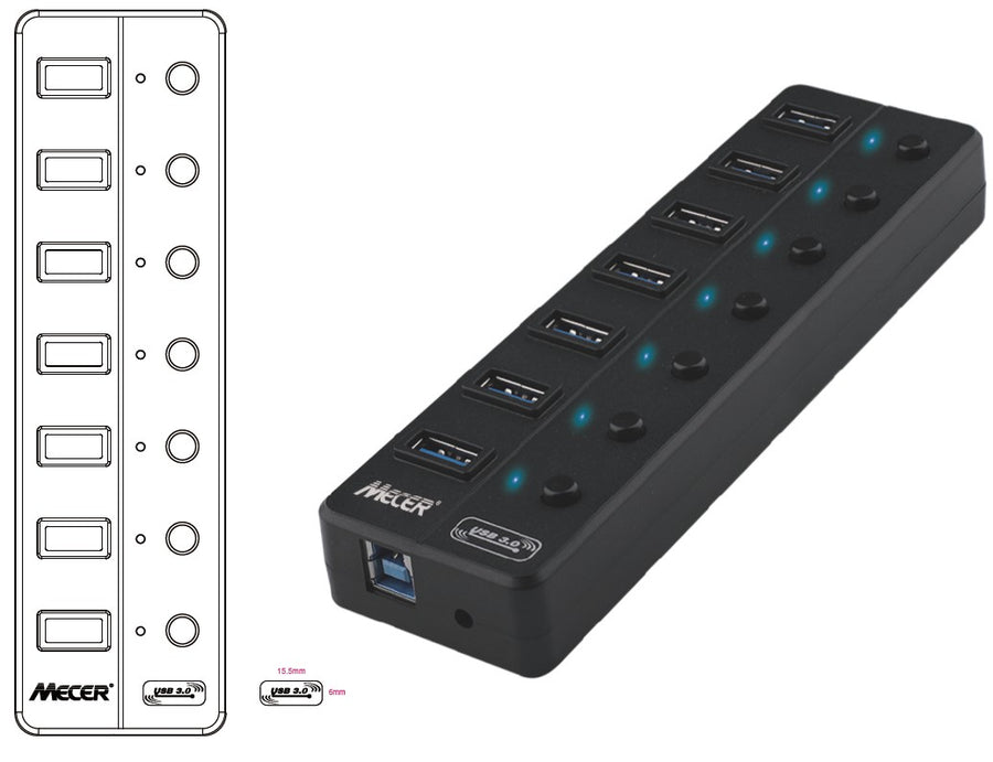 MECER USB 3.1/ 7 PORT EXTERNAL HUB 5Gbps w/Adapter 5V_2A.