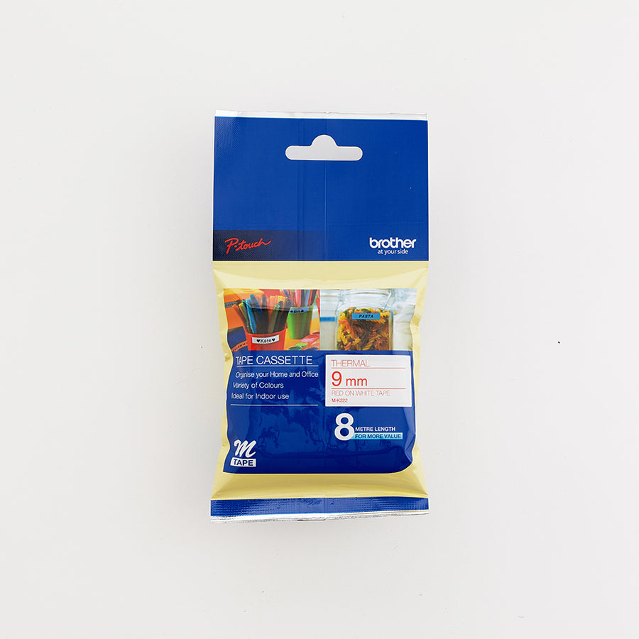 Brother 9MM Red on White Non-Laminated tape