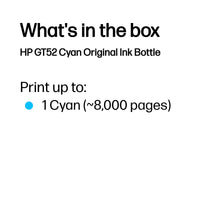 HP GT52 Cyan Original Ink Bottle ~8 000 pgs