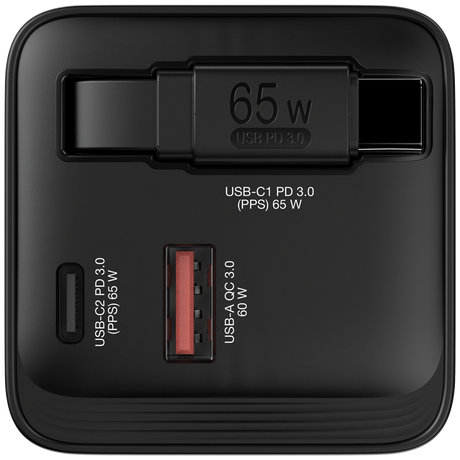 VERBATIM GaN Charger 65W 2 Port retr cable US/EU/UK