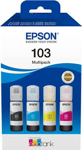 Epson 103 Ecotank MultiPack 4 x 65ml (B,M,C,Y), Black 8100 Pages, Colours 6500 pages