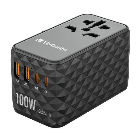 Verbatim Gan Iii Universal Travel Adapter UTA-06 With 2 X USB-C Pd 100W & Qc 4+ / 2 X USB-