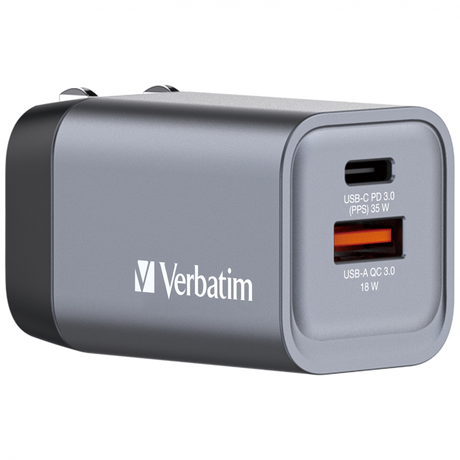 VERBATIM GNC-35 GaN Charger 2 Port 35W USB A/C (EU/UK/US)