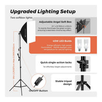 NearStream VK40 Green Screen Photography Kit 9.8x9.8ft Backdrop 2x 45W Softboxes 19-inch LED Panel