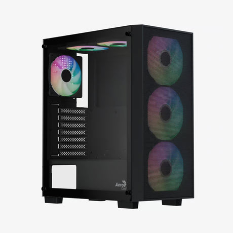 Aerocool B509A Flow ATX Mid Tower Gaming PC Case Black Full Mesh Front 360mm Radiator Tempered Glass