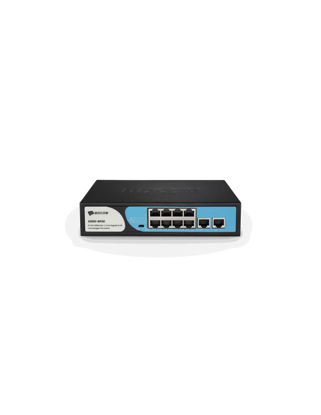 BDCOM 8-Port 100M PoE Switch (8-Port 100M PoE + 2-Port GE RJ45) 90W PoE Budget