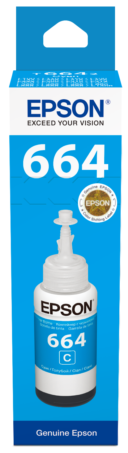 Epson 664 Ink Bottles Cyan 70ml EcoTank L565/ L550/ L486/ L455/ L386/ L382/ L365/ L355/ L355/ L310/ L3070 ... 6500 pages