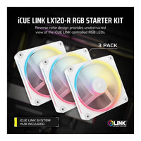 Corsair iCUE LINK LX120-R RGB 120mm PWM Reverse Fans Starter Kit 3-Pack with System Hub (White)