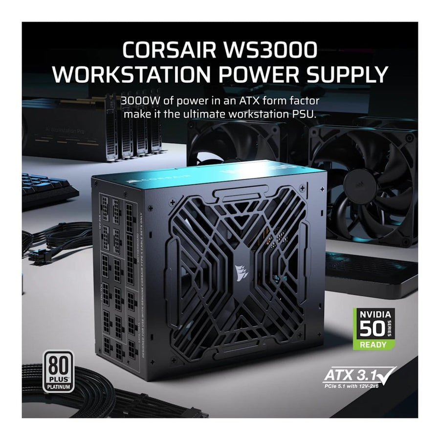 Corsair WS3000 3000W ATX 3.1 Fully Modular Workstation PSU 80 Plus Platinum 4x 12V-2x6 Connectors 10-Year Warranty