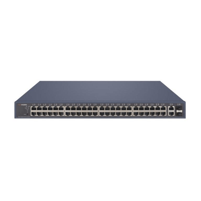 Hikvision L2, Smart Managed, 48 Gigabit PoE ports, 2 Gigabit RJ45, 2 Gigabit SFP uplink ports,  802.3af/at, PoE power budget 470W, max.