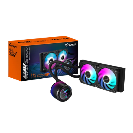 Gigabyte AORUS Waterforce X II 240 AIO Liquid CPU Cooler Black 240mm LCD Display ARGB Fans LGA1851 AM5 6-Year Warranty