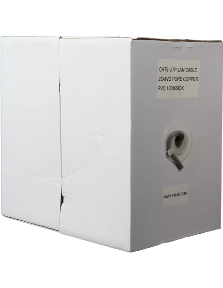 Essential CAT6 Indoor Ethernet Cable 100m Grey Solid Copper UTP Pull Box | CAT6-100-SC-GEN