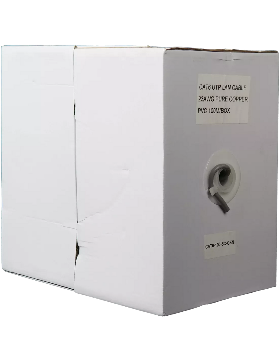 Essential CAT6 Indoor Ethernet Cable 100m Grey Solid Copper UTP Pull Box | CAT6-100-SC-GEN