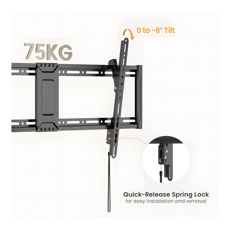 RCT Slim Tilt TV Wall Mount 43 to 95-inch 75kg Capacity 8 Degree Tilt VESA Compatible Black