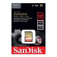 SanDisk Extreme SD UHS I 128GB Card for 4K Video for DSLR and Mirrorless Cameras 180MB/s Read & 90MB/s Write, Lifetime Warranty