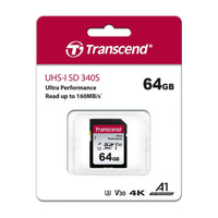 Transcend 340S 64GB SDXC UHS-I U3 V30 A1 SD Card 160/50 MB/s