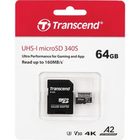 Transcend 64GB microSDXC 340S UHS-I U3 V30 A2 160MB/s with SD Adapter