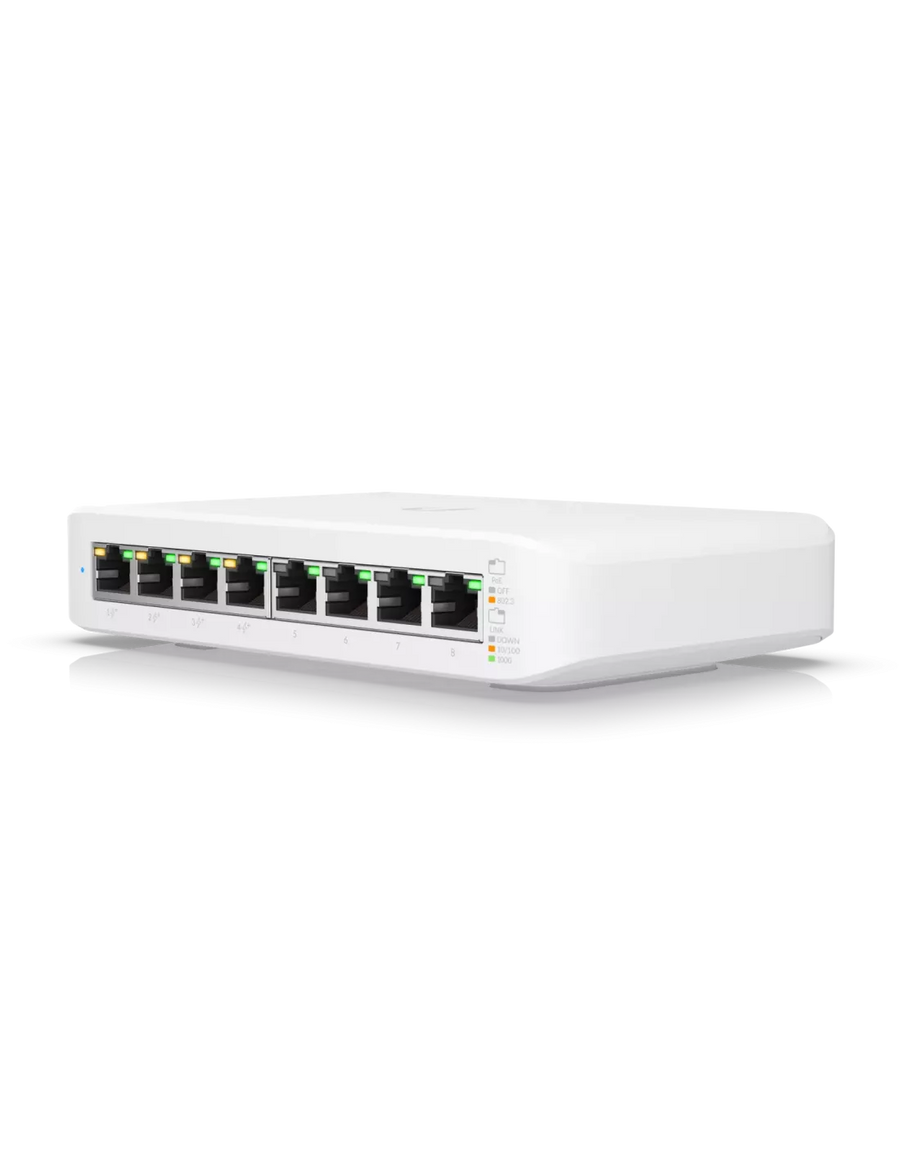 Ubiquiti USW-LITE-8-PoE 8-port Layer 2 PoE switch, 4 x GbE PoE+, 4 x GbE ports, 52W total PoE Power, silent fanless cooling, Wall mountable, Desktop