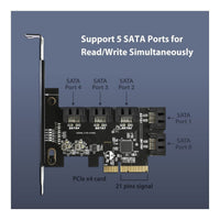 Vantec 5-Port SATA 6Gbps PCIe x4 Internal Expansion Card Plug and Play Windows Linux